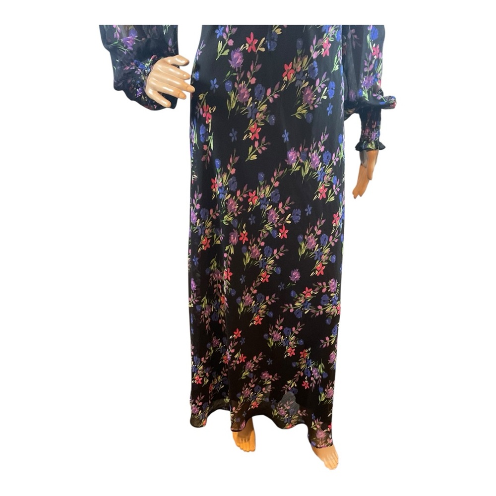 Calvin Klein Women’s Multicolor Floral Chiffon Maxi Long Sleeves Dress Size 10 - Picture 3 of 14